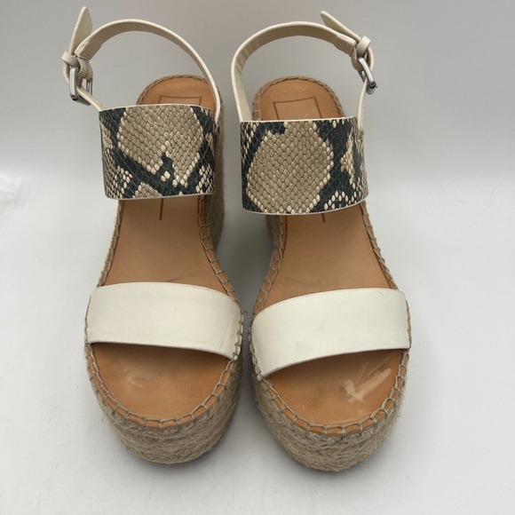 Dolce Vita Spiro Two Band Espadrille Wedge Sandals Off-white / Snake Skin Size 9 - Picture 3 of 9